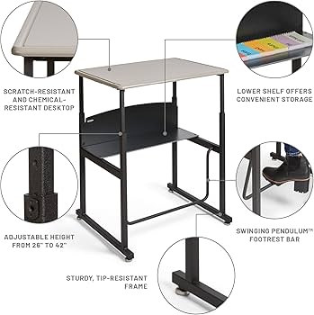 SDADI Adjustable Height Standing Desk with Swinging Footrest...