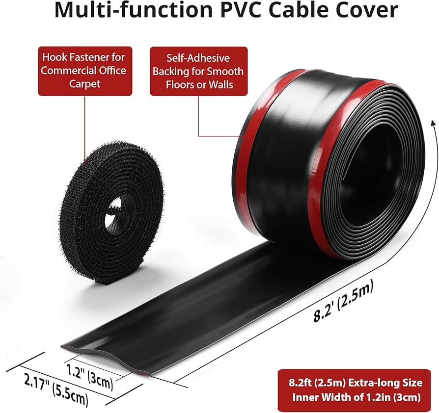 8.2Ft Cord Cover Floor, PVC Cord Covers for Wires