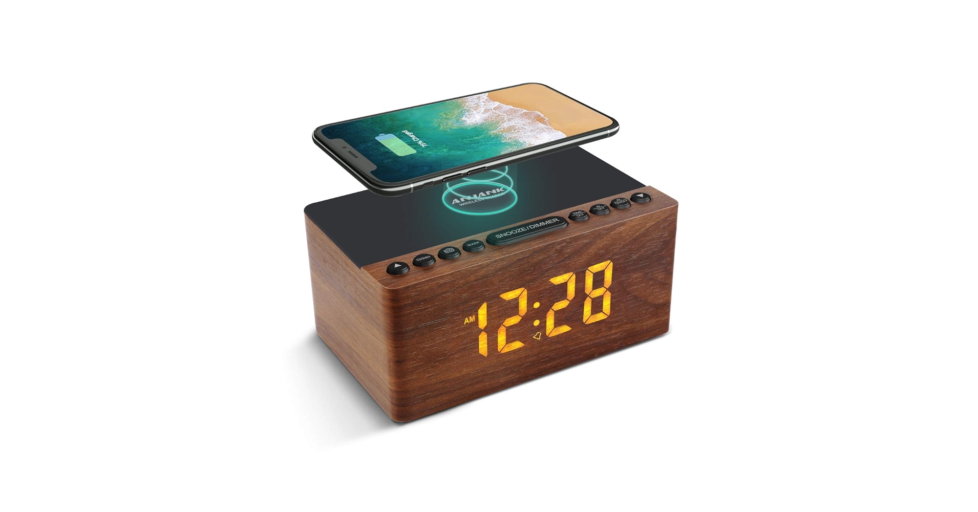 ANJANK Wooden Digital LED Alarm Clock FM Radio
