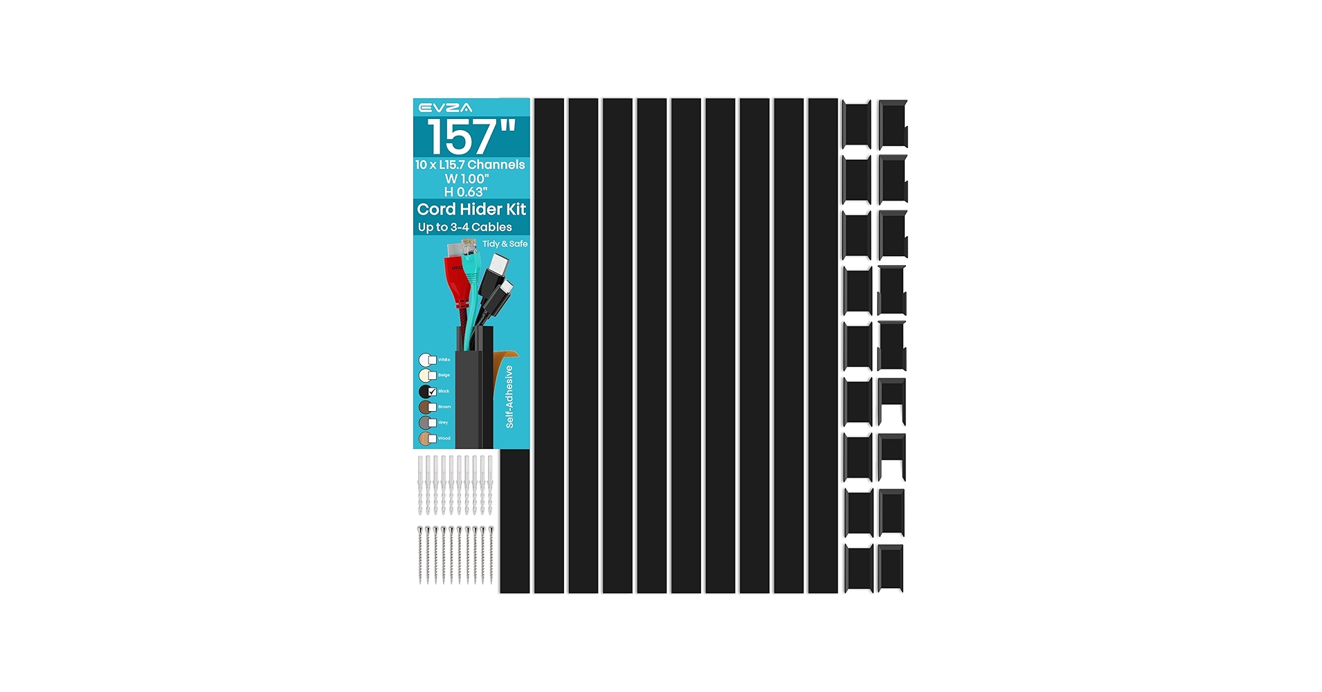 Black Cord Cover Wire Hider - 157in Large Cable