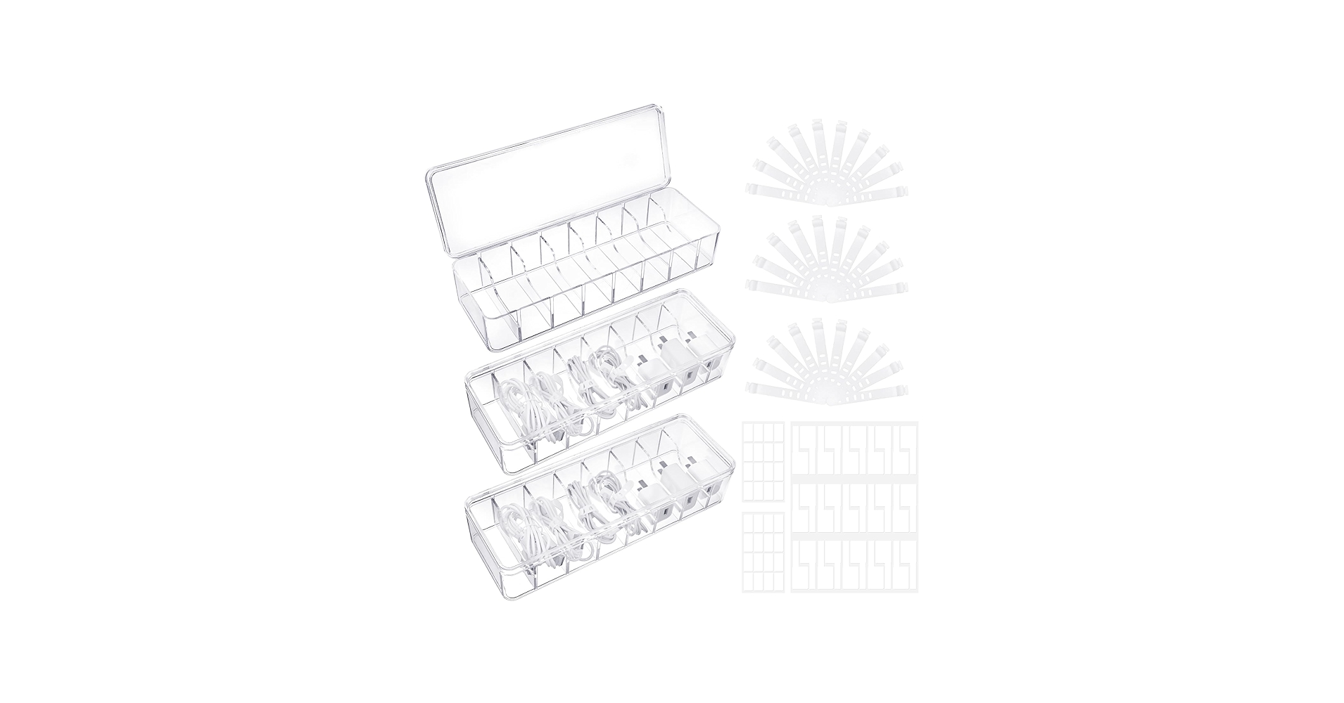 Cable Organizer Box with Lid, 3 Pcs Clear Cord Storage Organizer