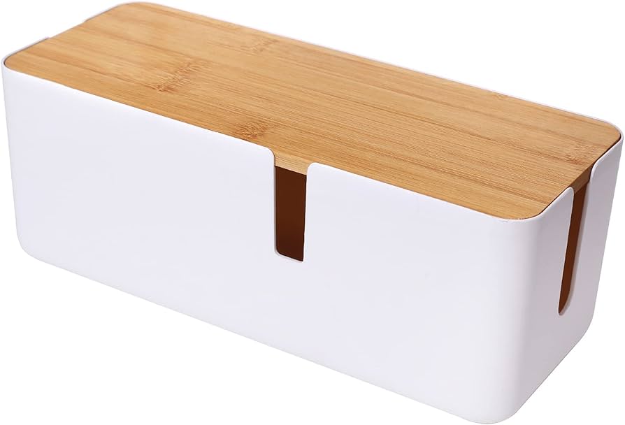 Changsuo Small Cable Management Box with Bamboo Lid for
