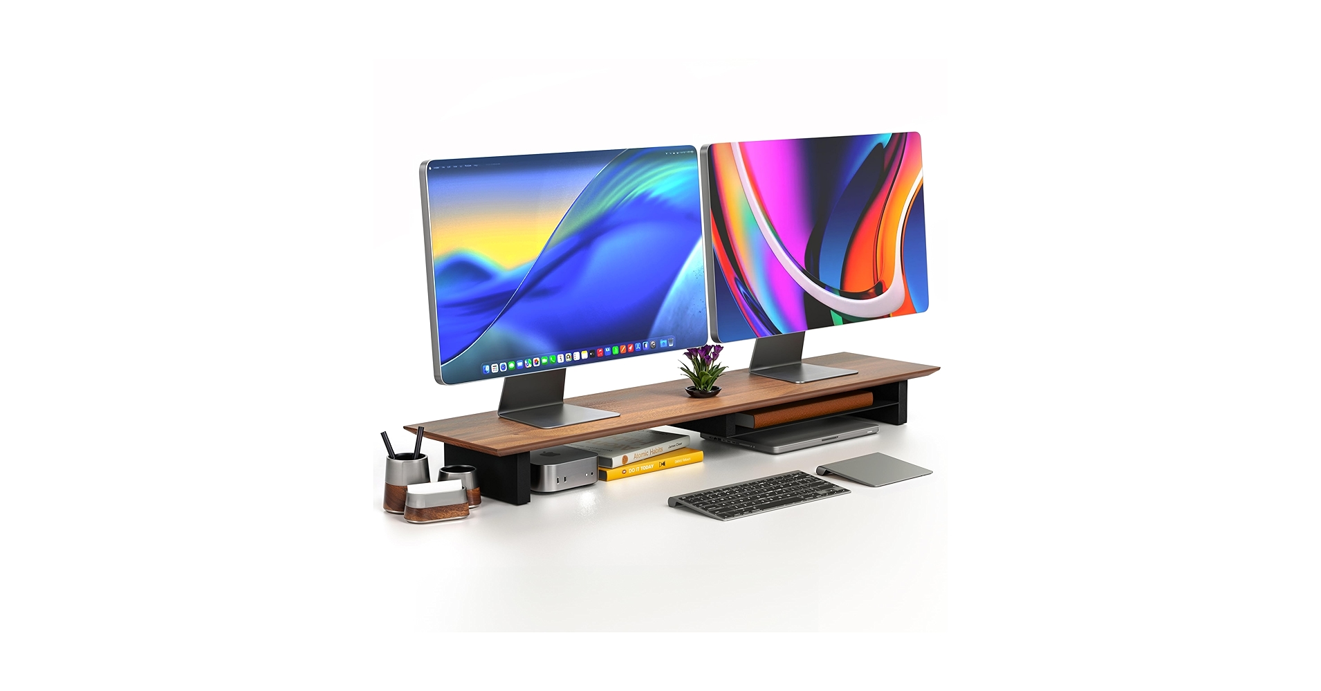 COREMINDED Solid Wood Dual Monitor Stand Riser