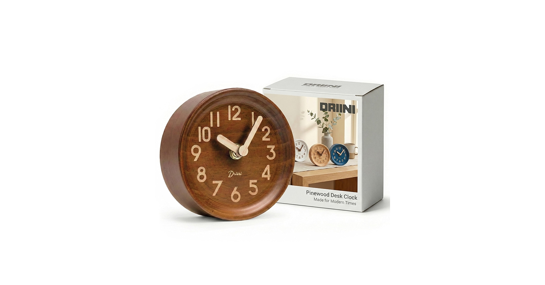 Driini Wooden Analog Desktop Clock – 4.3 in