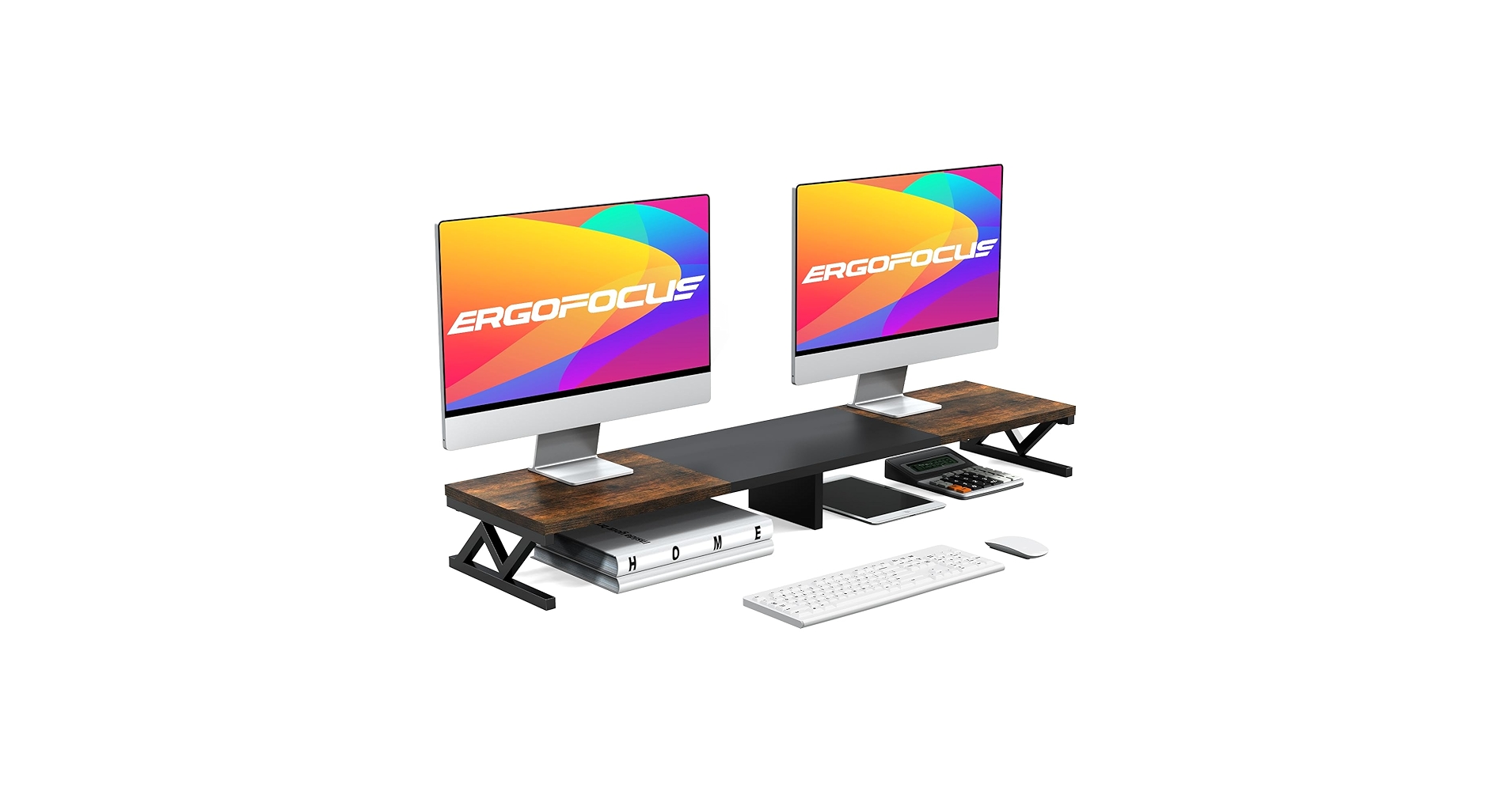 ErgoFocus Dual Monitor Stand Riser, Large Wood
