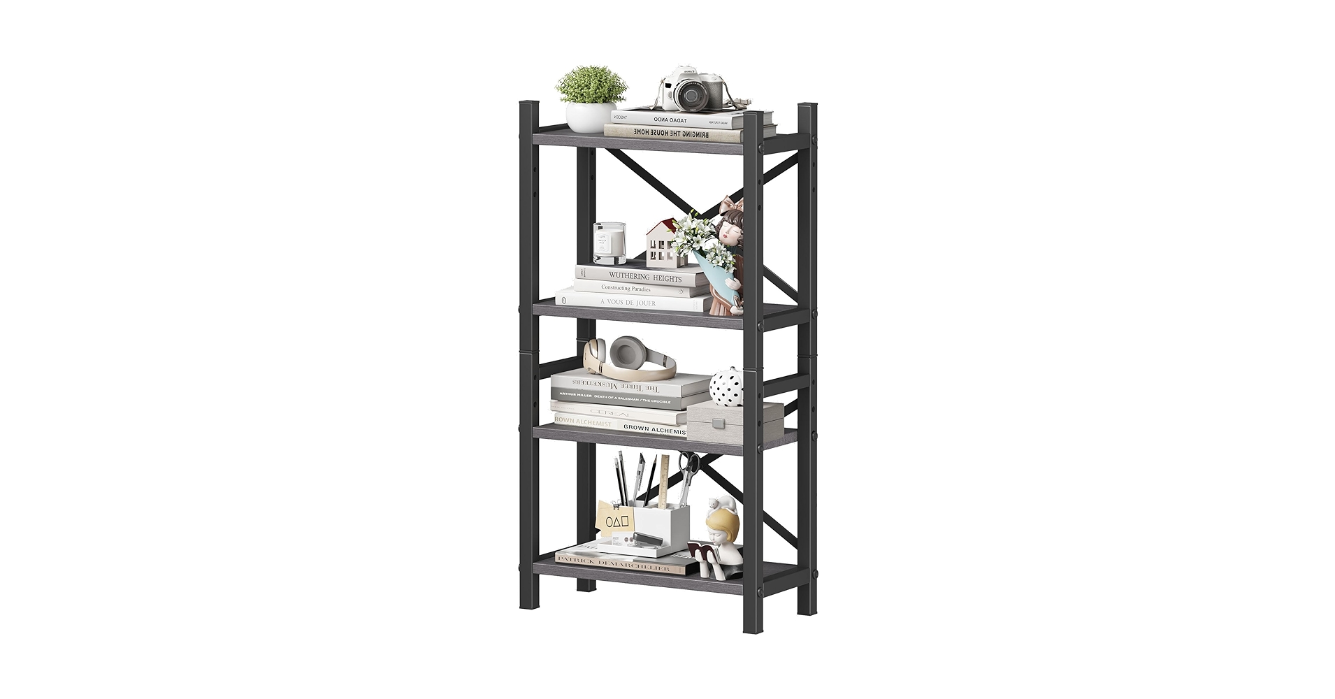 Homeiju Desktop Bookshelf, 4-Tier Stackable Narrow