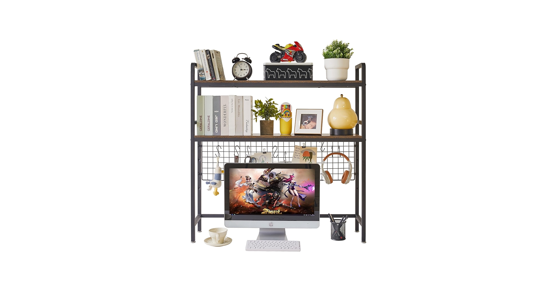IBUYKE Desktop Shelf 2-Tier Desktop Bookcase, 37.5