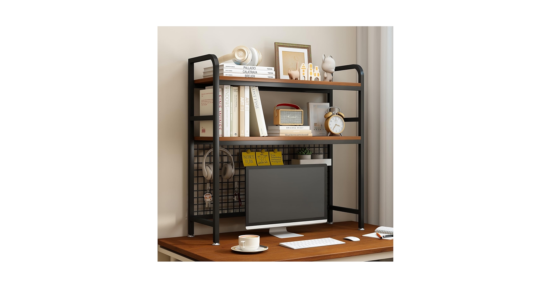 IOTXY 2-Tier Desktop Hutch Bookshelf - Metal Desk