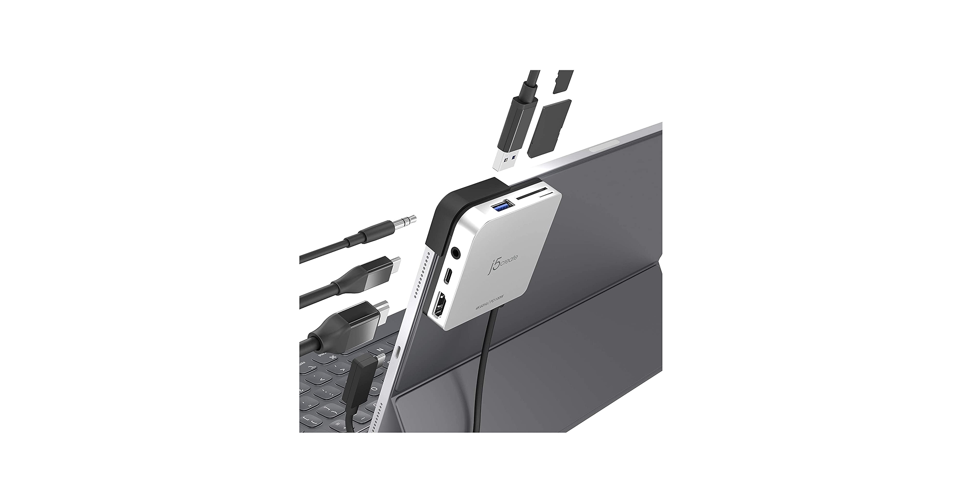 j5create iPad Pro USB C Hub- 6-in-1 Travel Dock for