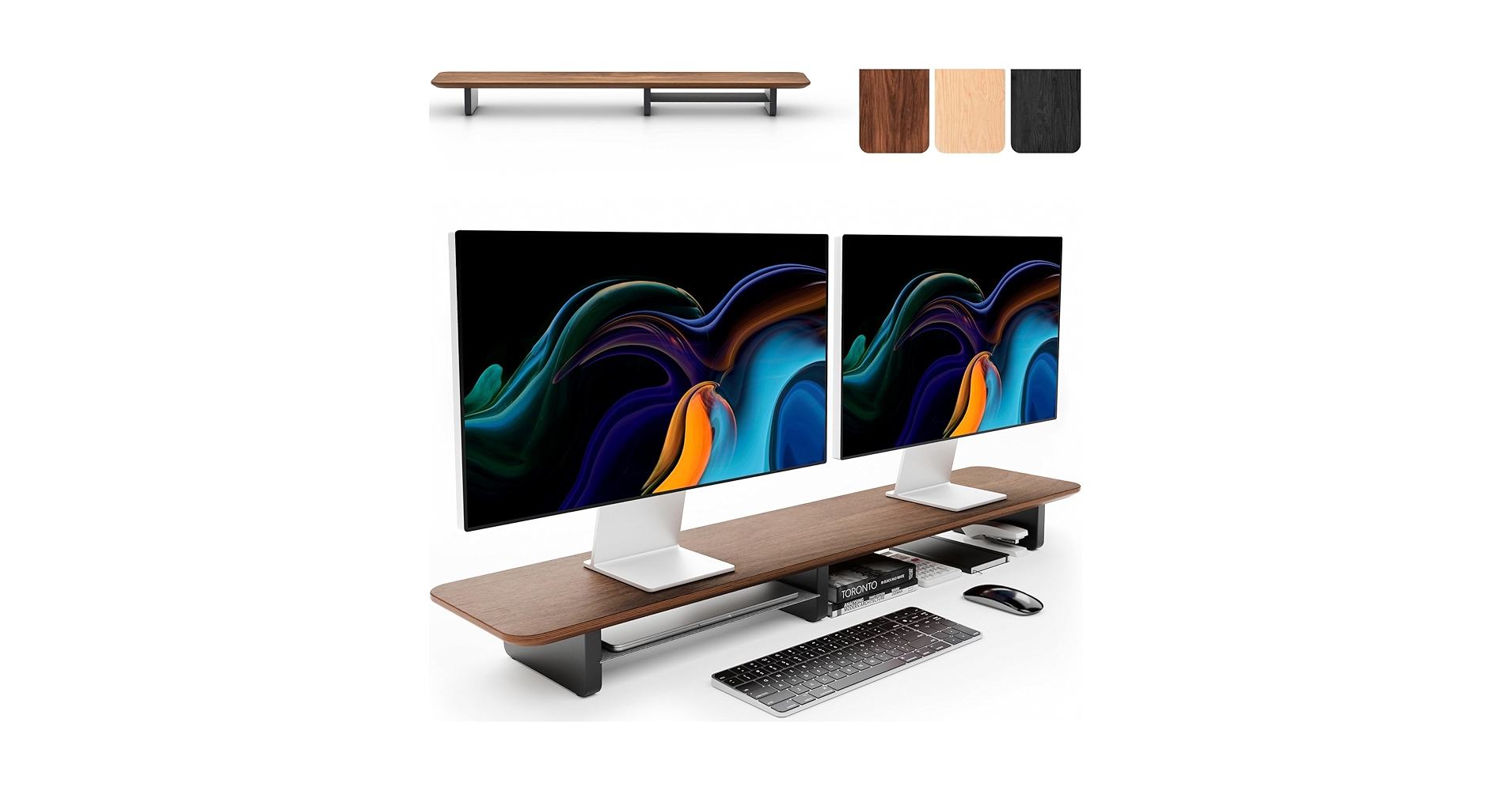 KIVY Dual Monitor Riser with Integrated Metal Shelf