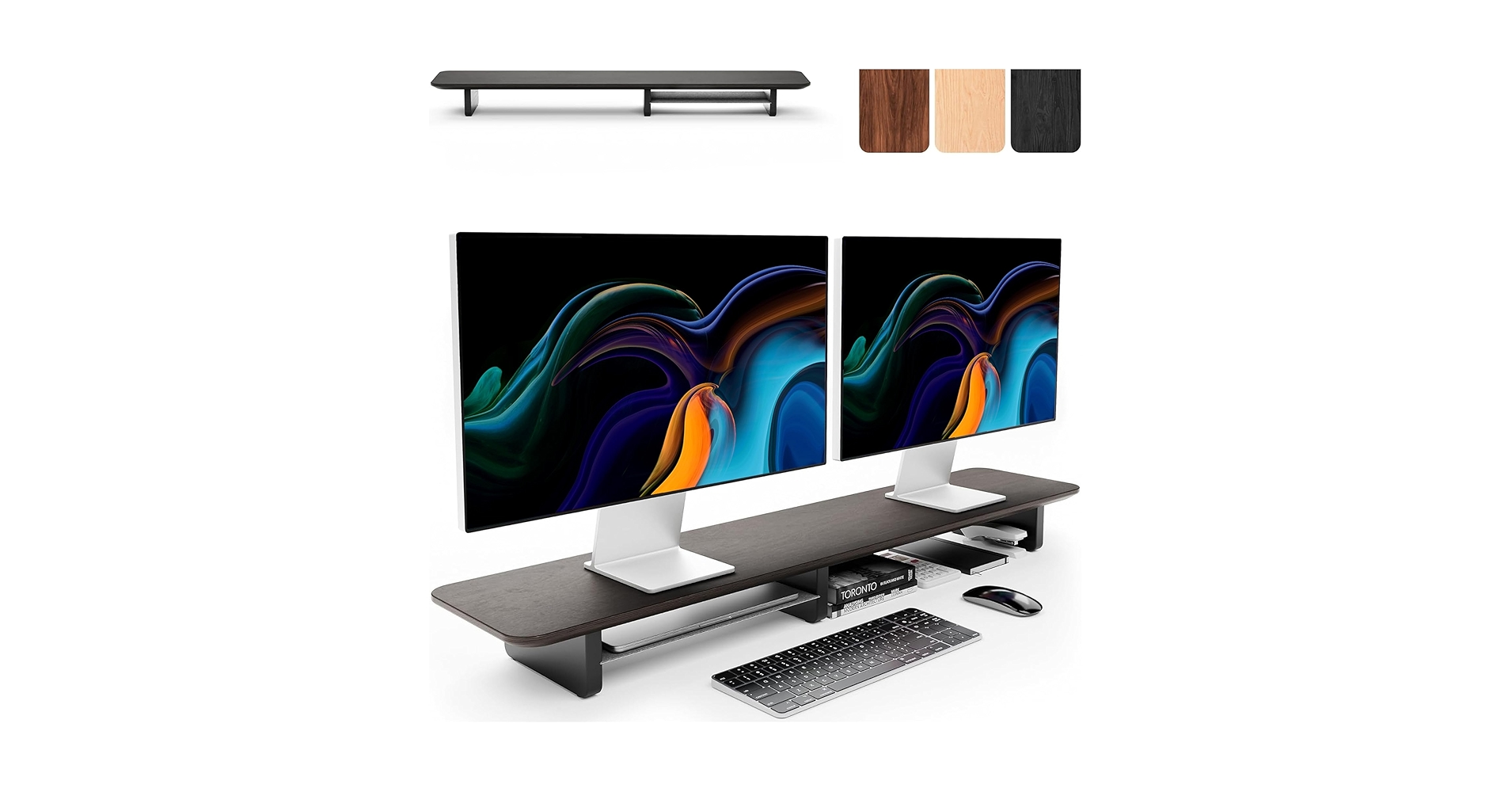 KIVY Dual Monitor Riser With Integrated Metal Shelf