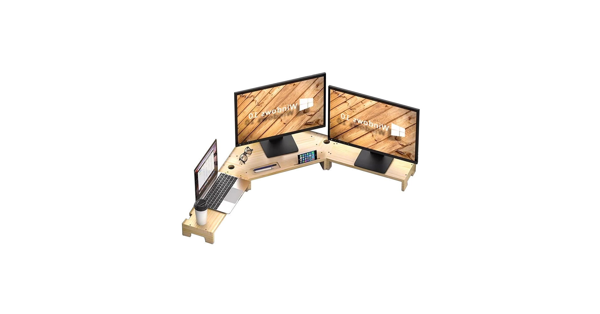 Large Corner Monitor Stand for 3 Monitors, L Shaped