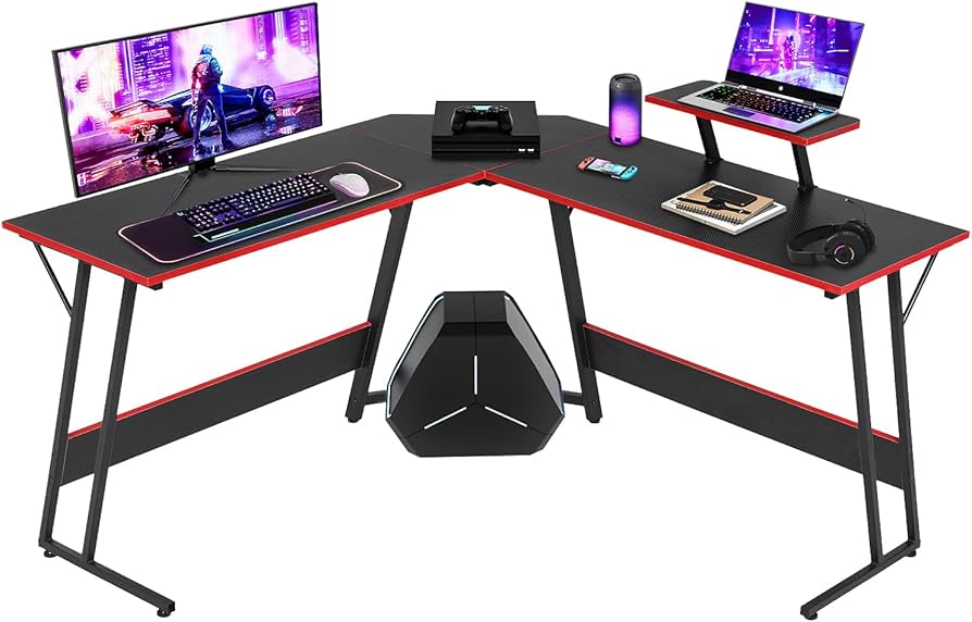 NChanmar L Shaped Gaming Desk with Monitor Riser