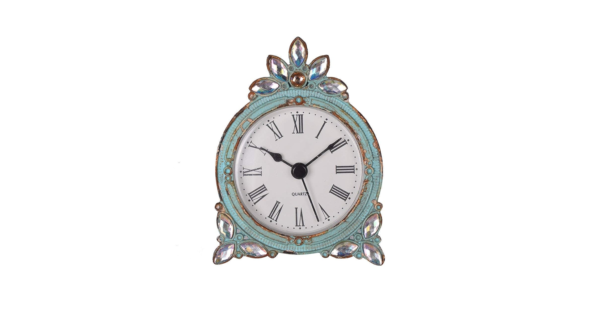 NIKKY HOME Vintage Pewter Quartz Mini Table Clock with Crystal