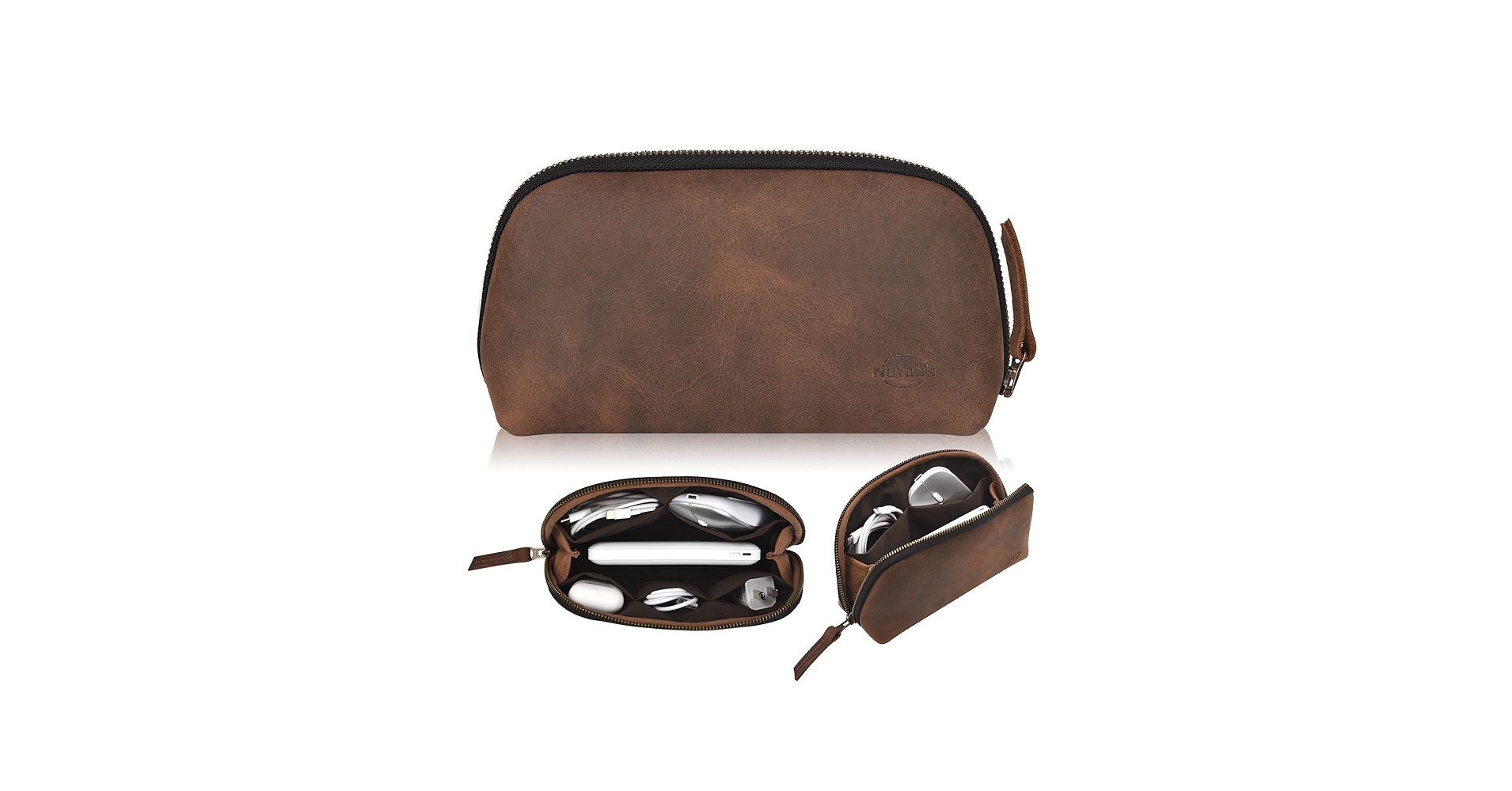 NUTUCH Leather Tech Pouch for Cables Chargers