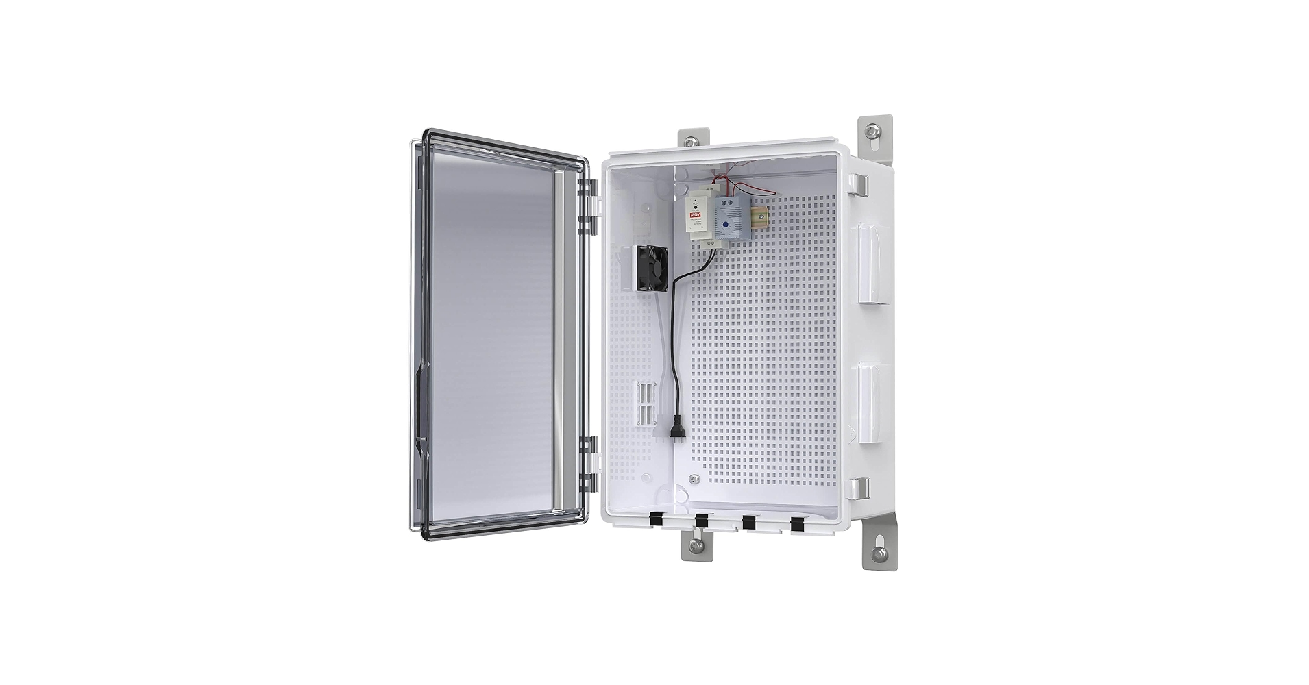 Outdoor Electrical Box with Thermostat and Fan, Ventilated Design