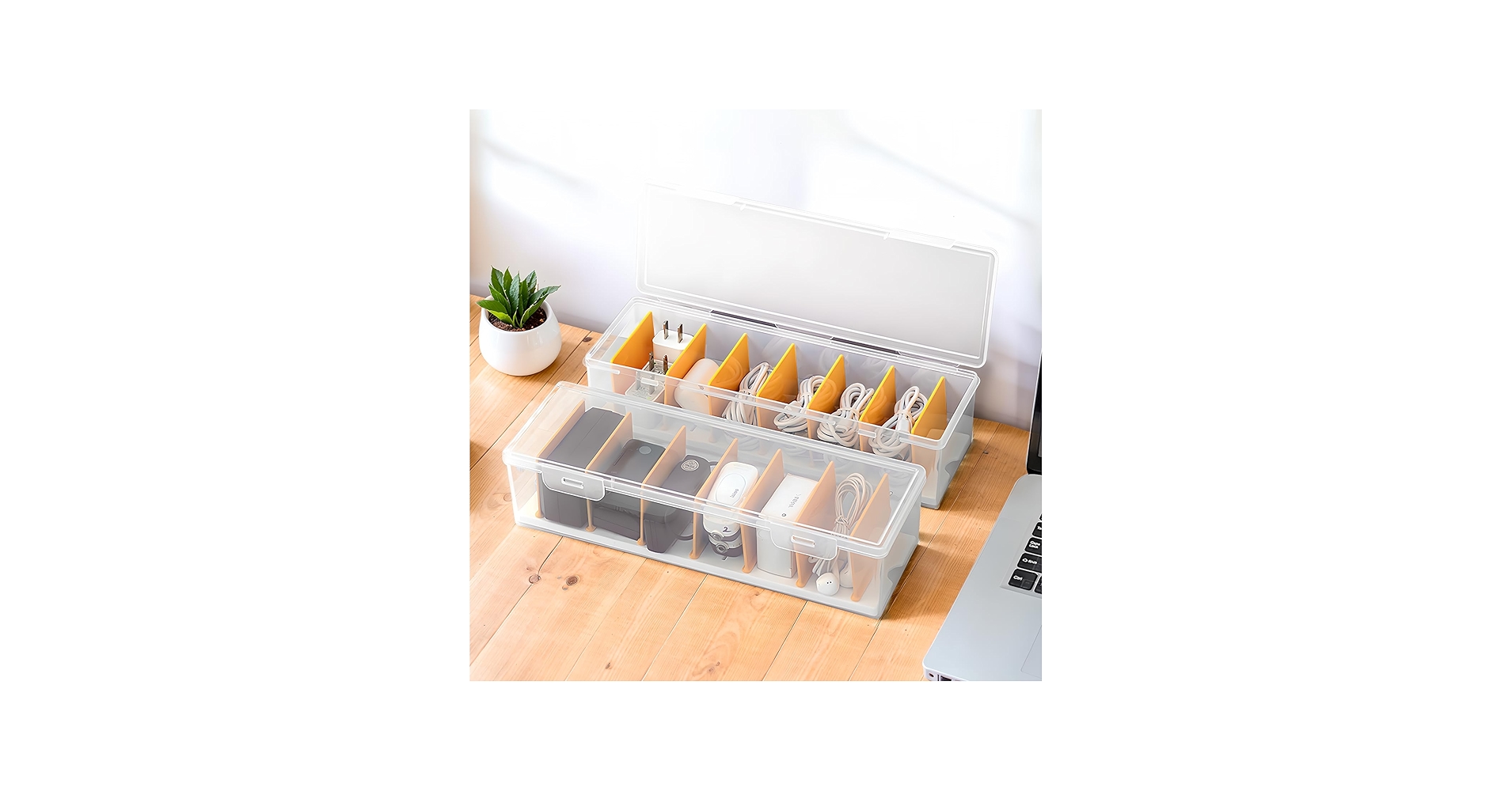 PAVSTINE 2 Pack Clear Cable Organizer Box with Lid