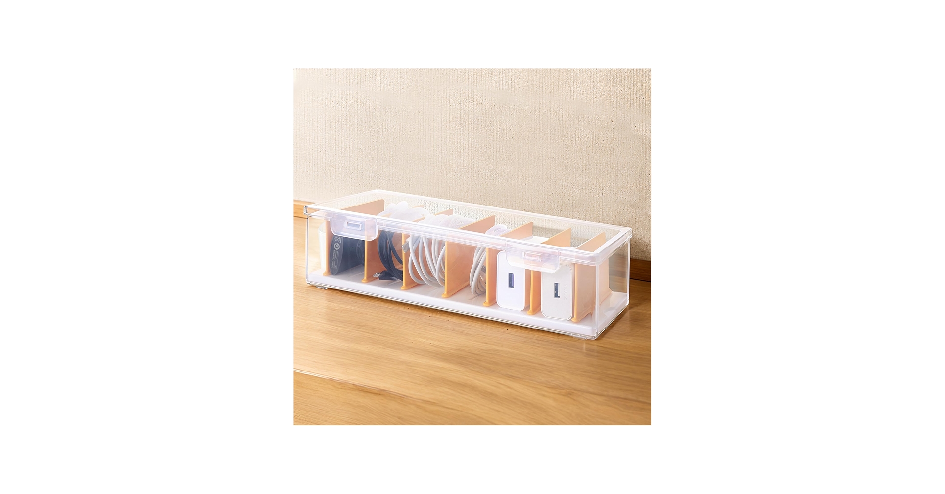 PAVSTINE Clear Cable Organizer Box with Lid, Plastic Charger