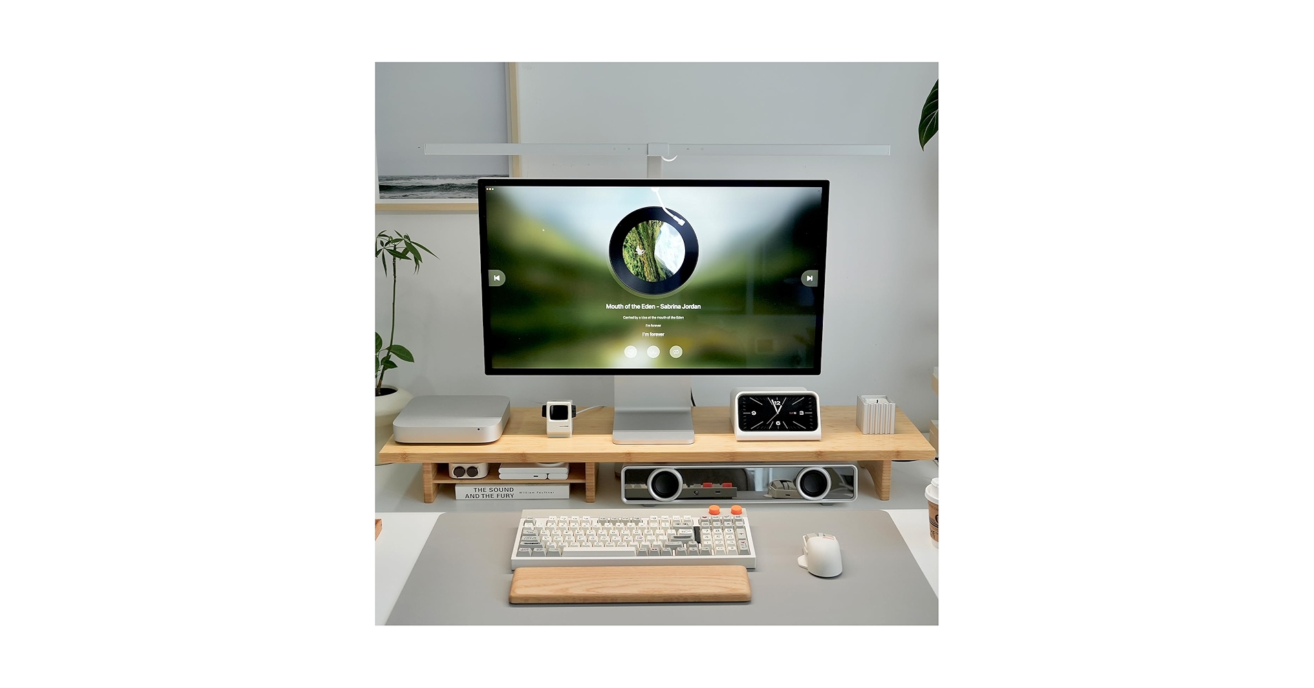 ROCDEER Bamboo Dual Monitor Stand Riser Natural