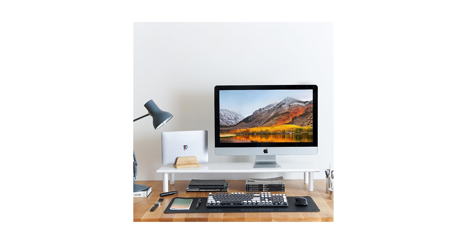 ROCDEER Bamboo Dual Monitor Stand Riser White