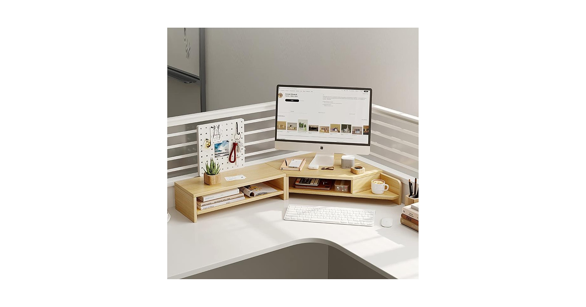 ROYUMI Double Layer Wooden Corner Monitor Stand