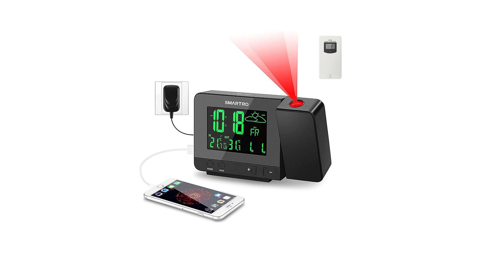 SMARTRO SC31B Digital Projection Alarm Clock with