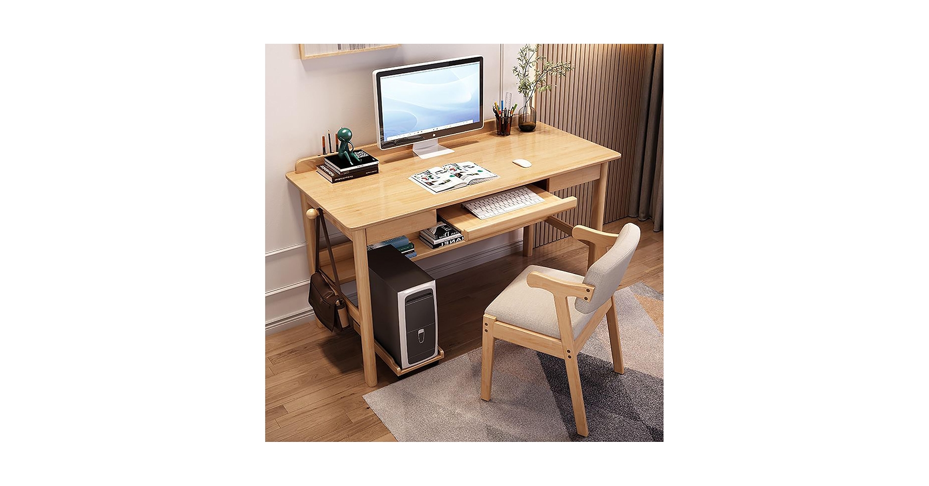 Solitar Solid Wood Office Desk with Keyboard Tray