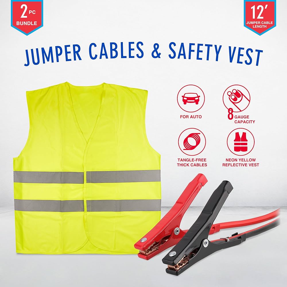 STP Jumper Cables for Car & Reflective Safety Vest