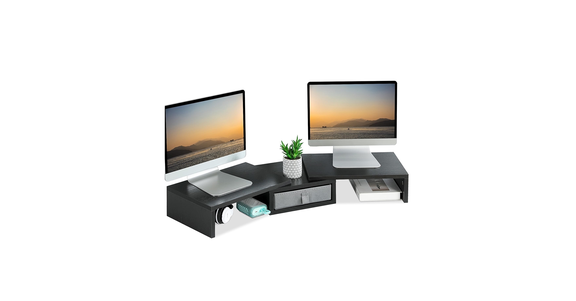 TEAMIX Dual Monitor Stand Riser with Drawer