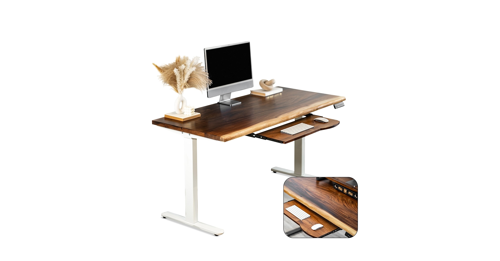 Walnut Standing Desk with Keyboard Tray - W60