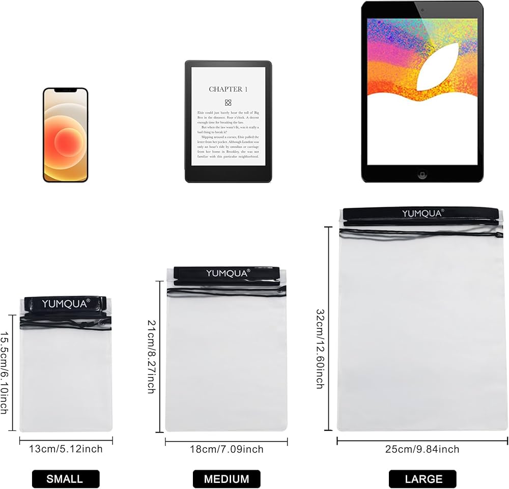 YUMQUA Clear Waterproof Bags, Water Tight Cases Pouch Dry