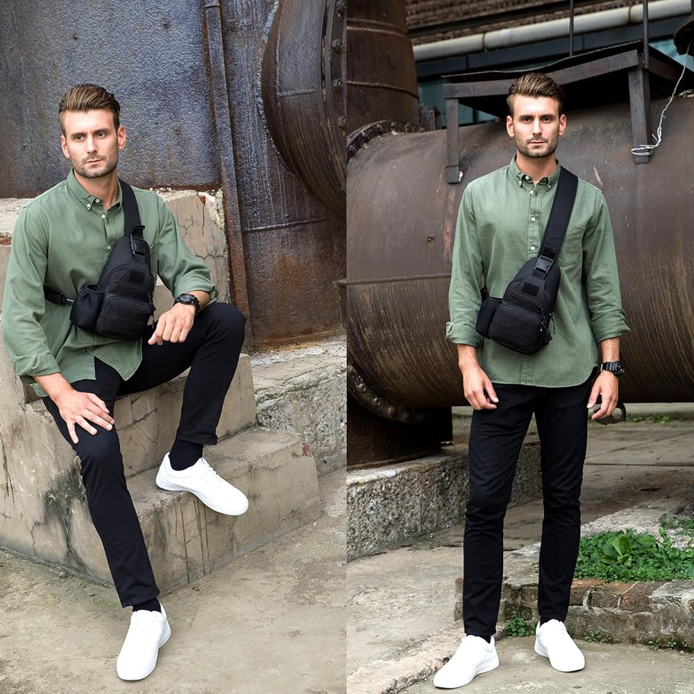 ZHIERNA Tactical Crossbody Bag for Men with Water Bottle Holder