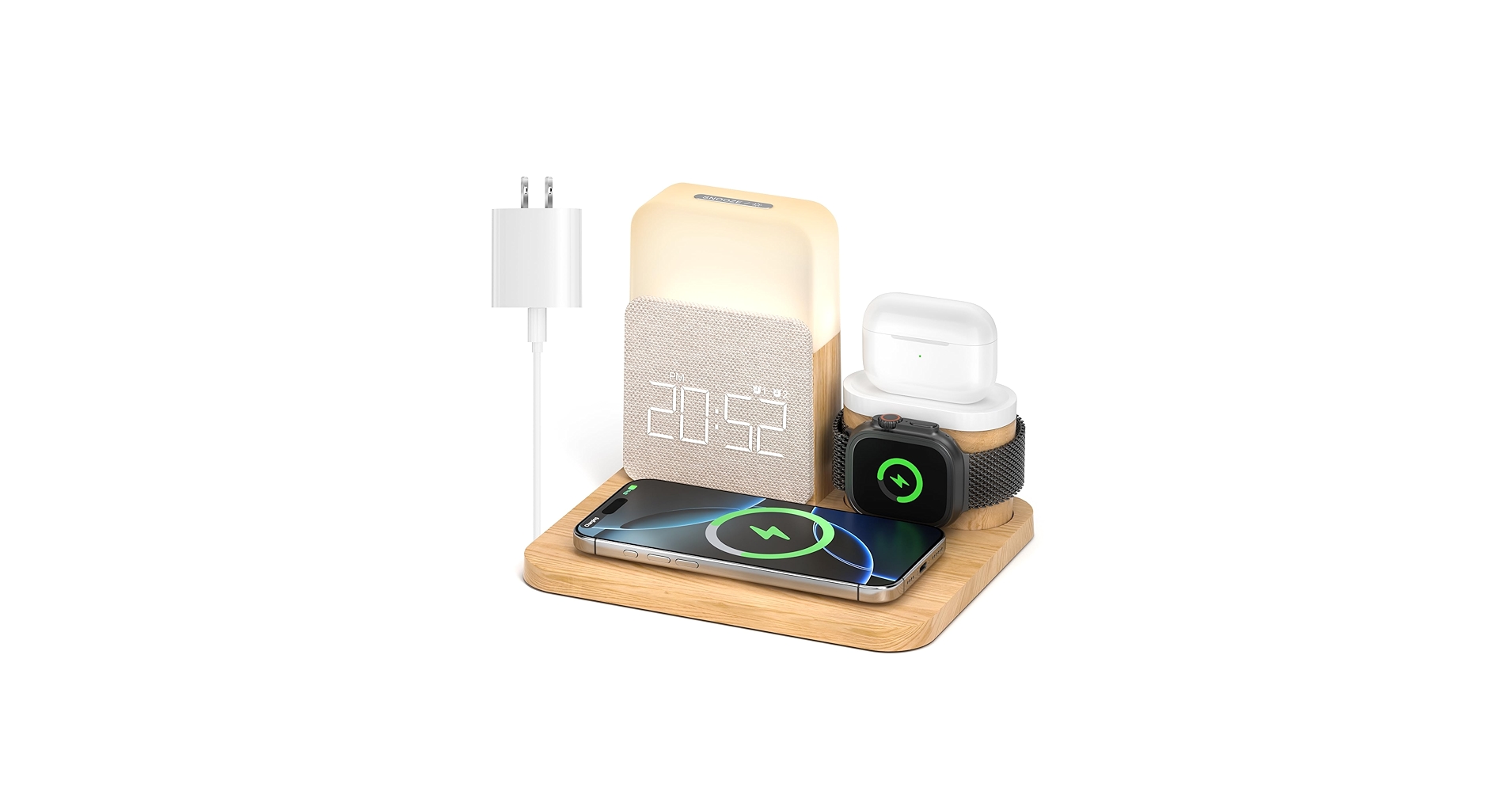 Alarm Clock Charging Station for Bedrooms, 7 in 1 Wireless
