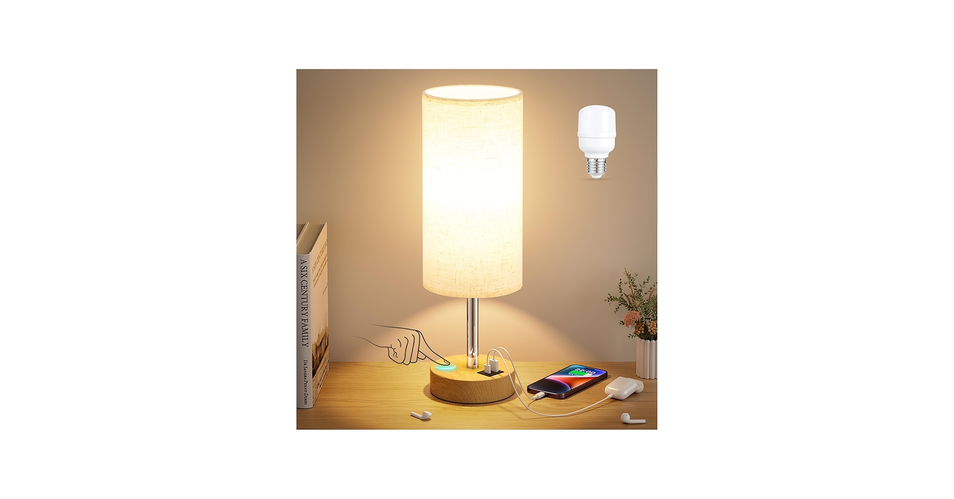 Dicoool Touch Bedside Table Lamp with USB