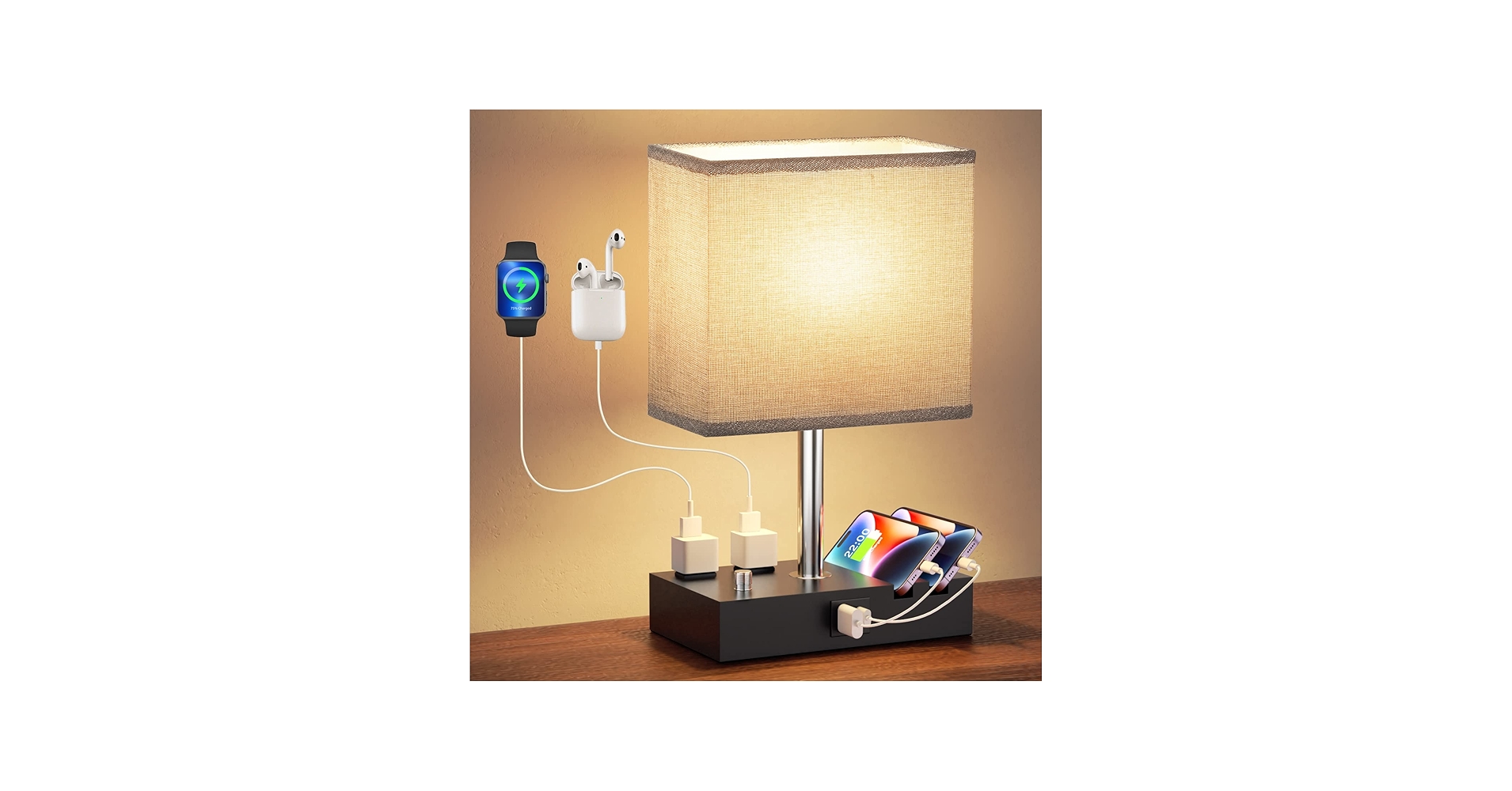 Kakanuo Fully Dimmable Nightstand Lamp for Bedroom with USB C
