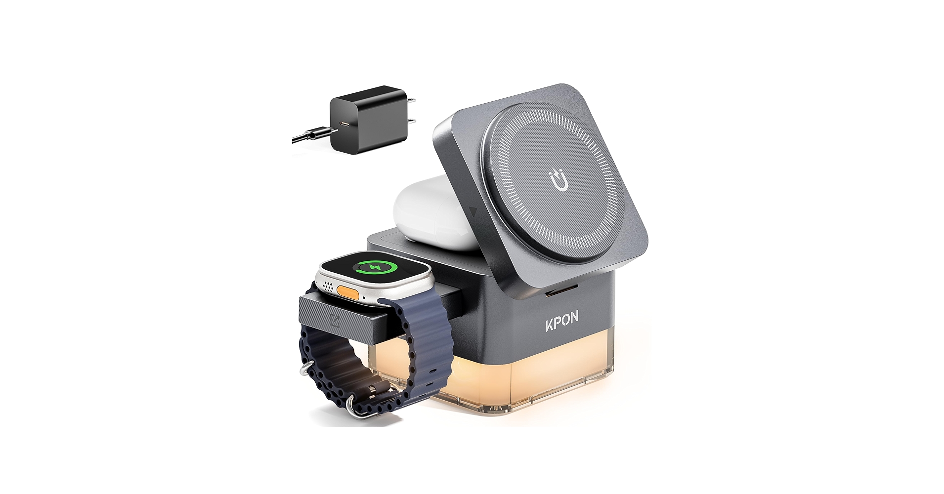 KPON for iPhone Nightstand Charging Station,15W 3 in 1 Wireless