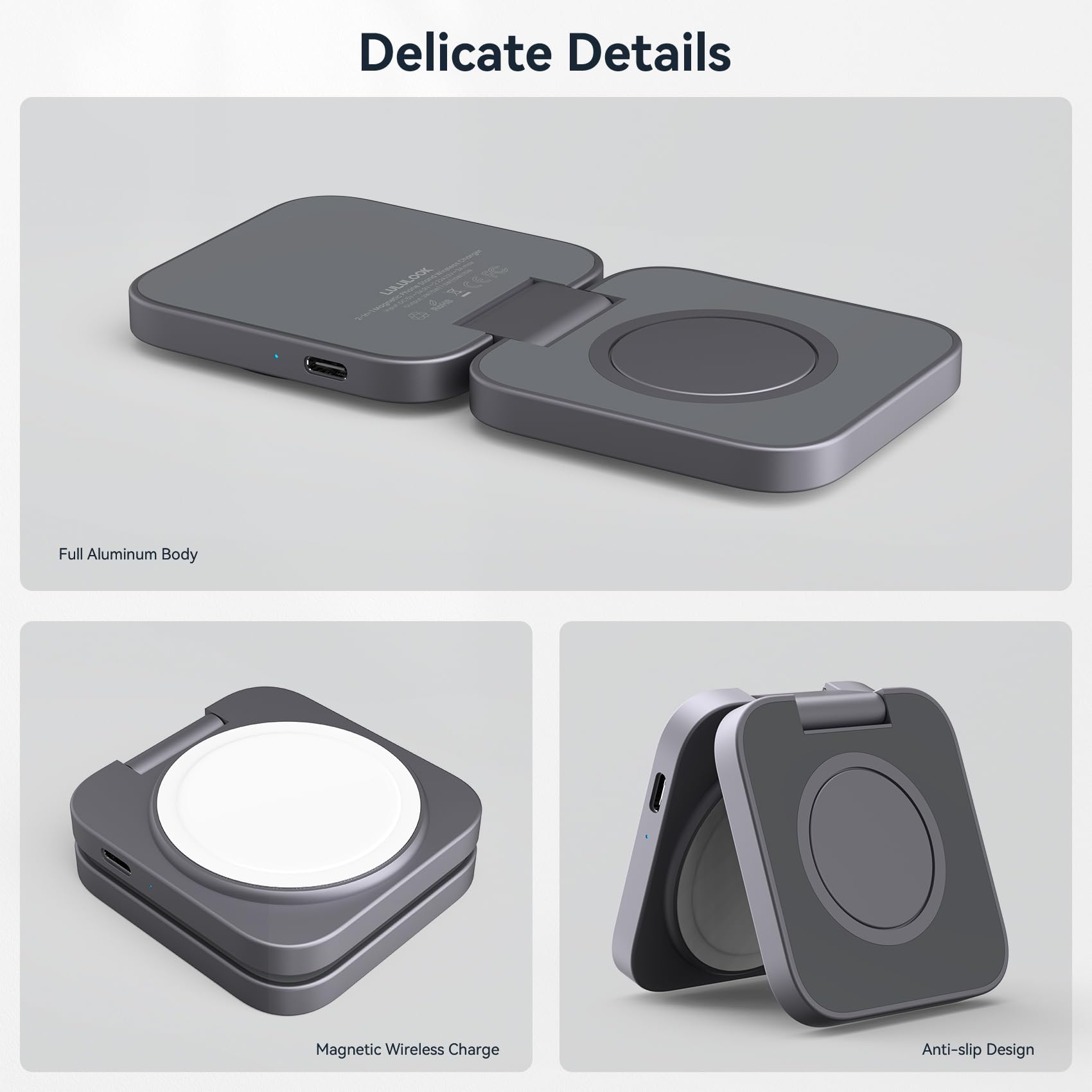 LULULOOK Foldable Wireless Charger for iPhone, 2 in 1 Portable