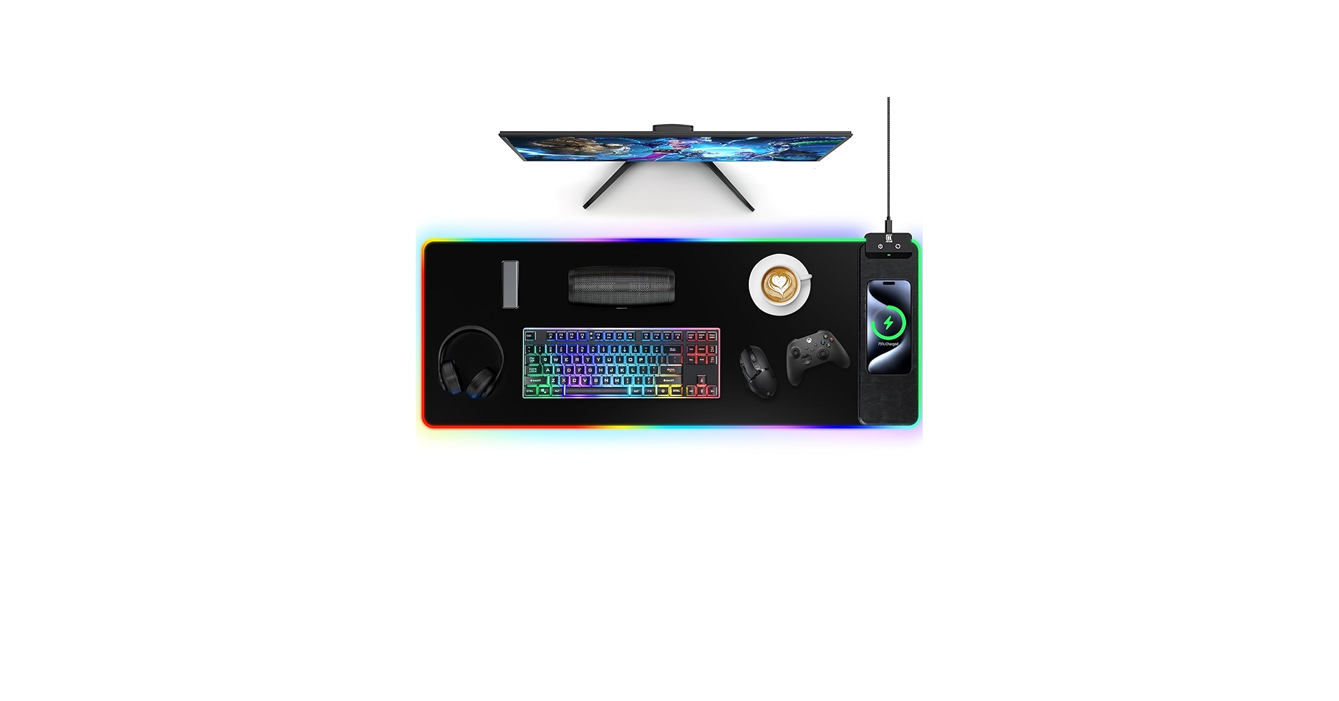 Mouse Pad with Wireless Charging, Large Desk Mat RGB Gaming