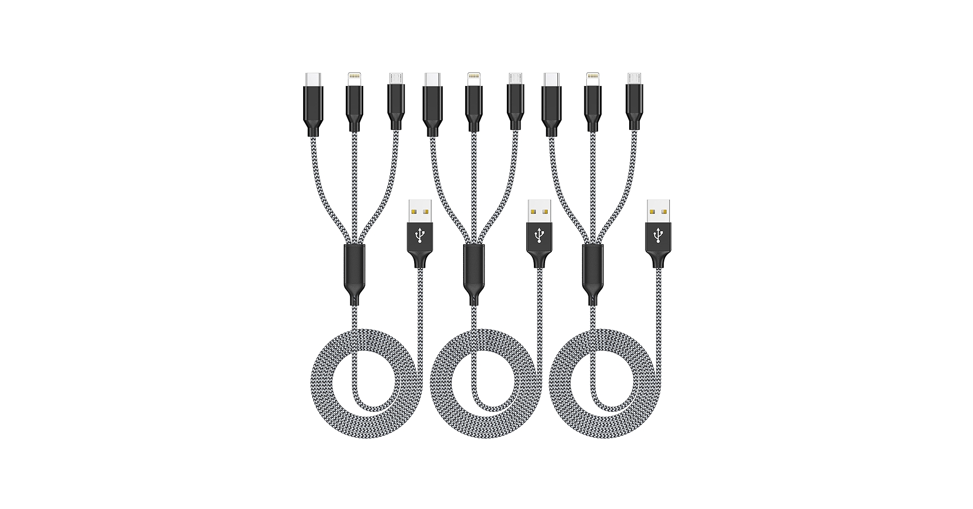 Multi Charging Cable 4ft 3Pack 3 in 1 Charger Cord, Multiple Rapid