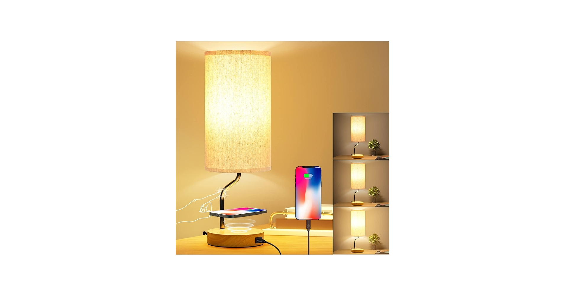 Upgraded Smart Bedside Table Lamp with Wireless Charger & USB